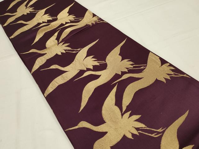 平和屋着物◎六通柄袋帯 飛鶴文 金糸 正絹 逸品 AABL6364ou
