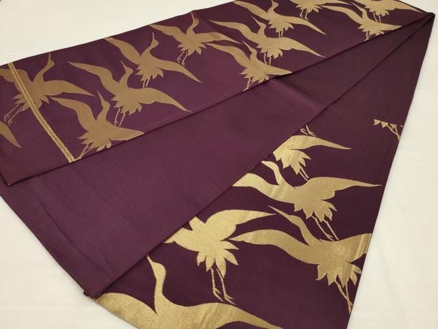 平和屋着物◎六通柄袋帯 飛鶴文 金糸 正絹 逸品 AABL6364ou