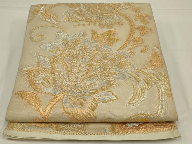 平和屋着物◎六通柄　京本袋帯　更紗花文　金銀糸　正絹　逸品　AABL6365ou