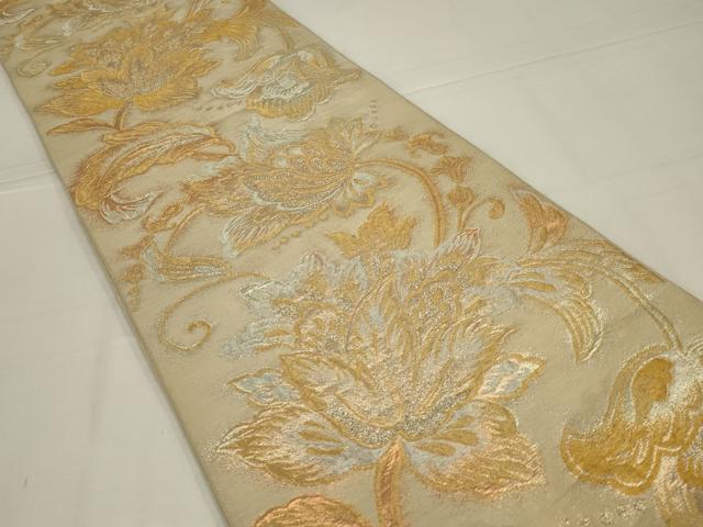 平和屋着物◎六通柄　京本袋帯　更紗花文　金銀糸　正絹　逸品　AABL6365ou