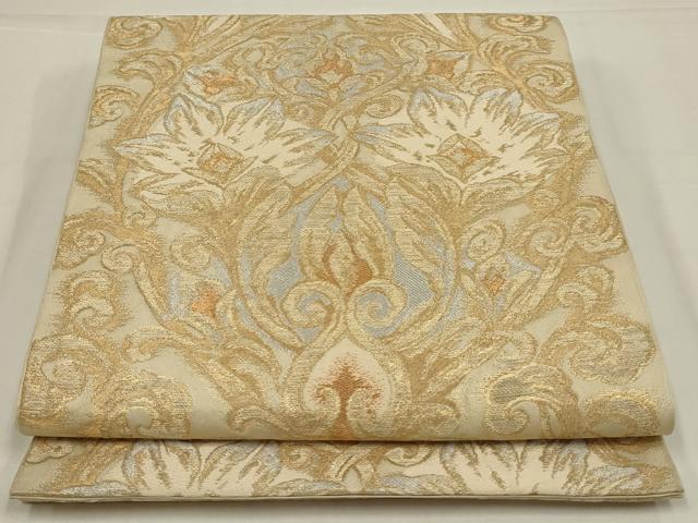 平和屋着物◎六通柄　本袋帯　花唐草文　金銀糸　正絹　逸品　AABL6372ou