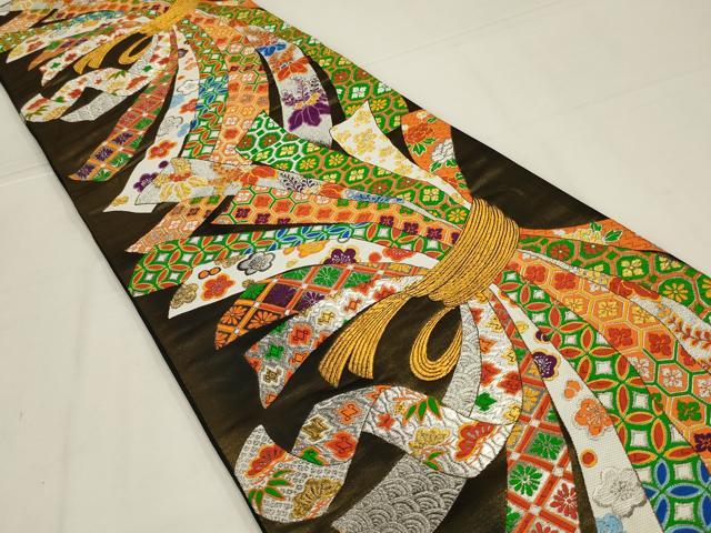 平和屋着物◎六通柄袋帯　唐織　束ね熨斗吉祥花文　金銀糸　正絹　逸品　AABL6374ou