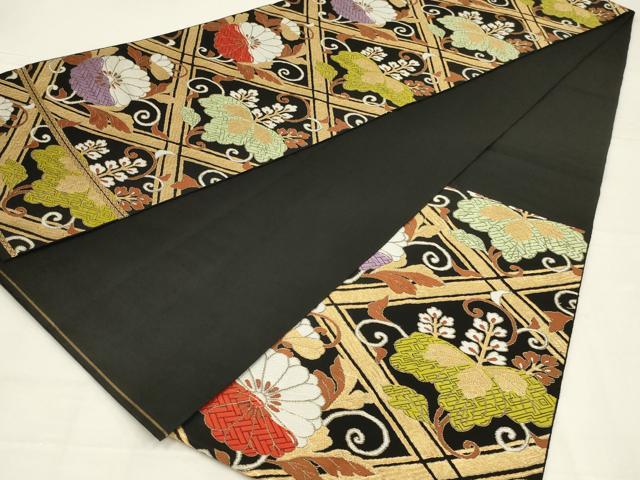 平和屋着物◎六通柄　本袋帯　唐織　花菱桐文　黒地　金糸　AABL6383ou