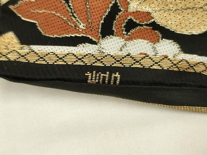 平和屋着物◎六通柄　本袋帯　唐織　花菱桐文　黒地　金糸　AABL6383ou