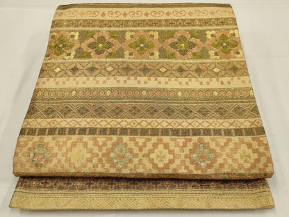 平和屋着物◎佐賀錦　六通柄袋帯　横段花文　金銀糸　正絹　逸品　AABL6385ou