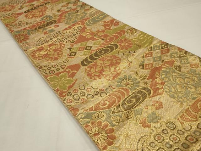平和屋着物◎佐賀錦　六通柄袋帯　松皮菱吉祥花文　正絹　逸品　AABL6386ou