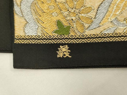 平和屋着物◎六通柄　本袋帯　唐織　更紗花文　黒地　金銀糸　AABL6389ou