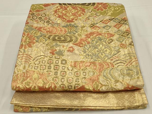 平和屋着物◎佐賀錦　六通柄袋帯　流水吉祥文　金糸　正絹　逸品　AABL6390ou