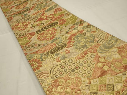 平和屋着物◎佐賀錦　六通柄袋帯　流水吉祥文　金糸　正絹　逸品　AABL6390ou