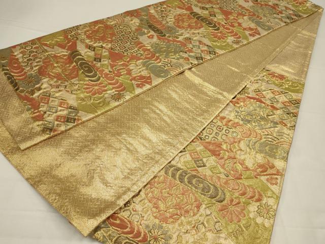 平和屋着物◎佐賀錦　六通柄袋帯　流水吉祥文　金糸　正絹　逸品　AABL6390ou
