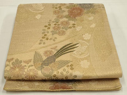 平和屋着物◎佐賀錦　六通柄袋帯　花鳥文　金糸　正絹　逸品　AABL6391ou