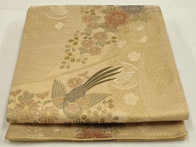 平和屋着物◎佐賀錦　六通柄袋帯　花鳥文　金糸　正絹　逸品　AABL6391ou