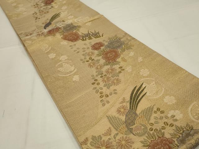 平和屋着物◎佐賀錦　六通柄袋帯　花鳥文　金糸　正絹　逸品　AABL6391ou