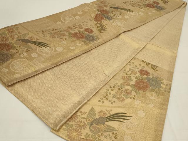 平和屋着物◎佐賀錦　六通柄袋帯　花鳥文　金糸　正絹　逸品　AABL6391ou