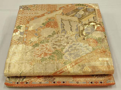平和屋着物◎本佐賀錦　六通柄袋帯　王院屏風文　金糸　正絹　逸品　AABL6396ou