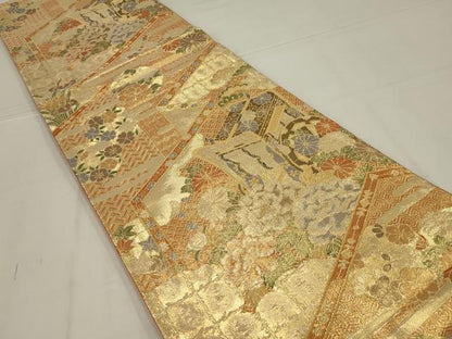 平和屋着物◎本佐賀錦　六通柄袋帯　王院屏風文　金糸　正絹　逸品　AABL6396ou