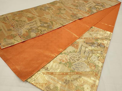 平和屋着物◎本佐賀錦　六通柄袋帯　王院屏風文　金糸　正絹　逸品　AABL6396ou
