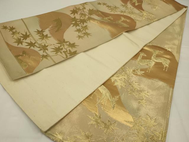 平和屋着物◎六通柄袋帯　鹿に楓　金糸　正絹　逸品　AABL6397ou