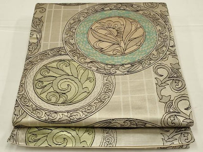 平和屋着物◎六通柄袋帯　花絵皿文　金銀糸　正絹　逸品　AABL6398ou