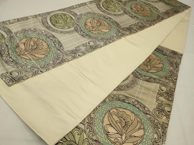 平和屋着物◎六通柄袋帯　花絵皿文　金銀糸　正絹　逸品　AABL6398ou