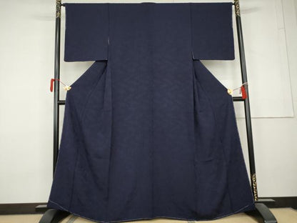 平和屋着物●上質な色無地　草花地紋　紺藍色　やまと誂製　正絹　逸品　未使用　AABL6407cs