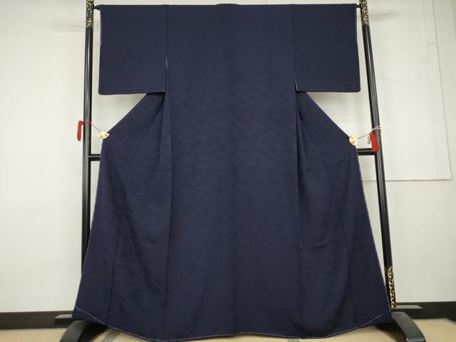 平和屋着物●上質な色無地　草花地紋　紺藍色　やまと誂製　正絹　逸品　未使用　AABL6407cs