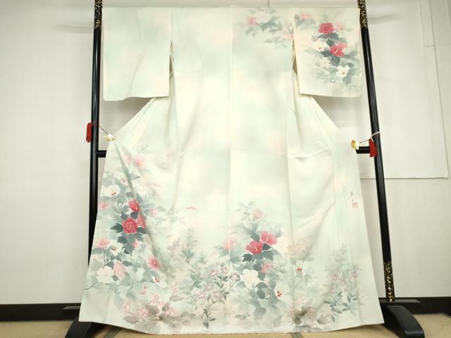 平和屋着物●巨匠　前田華清　手描き　訪問着　手描き　枝花文　暈し染め　正絹　逸品　AABL6410cs