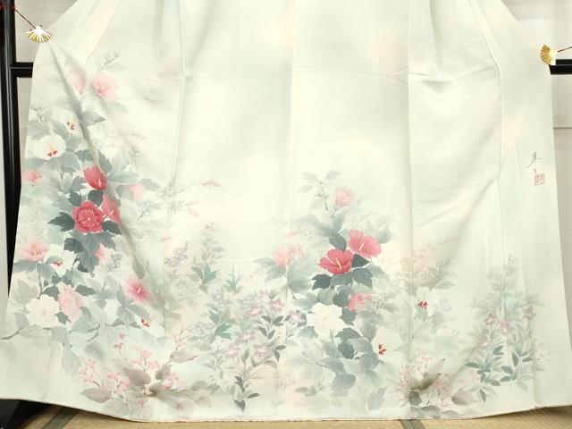 平和屋着物●巨匠　前田華清　手描き　訪問着　手描き　枝花文　暈し染め　正絹　逸品　AABL6410cs