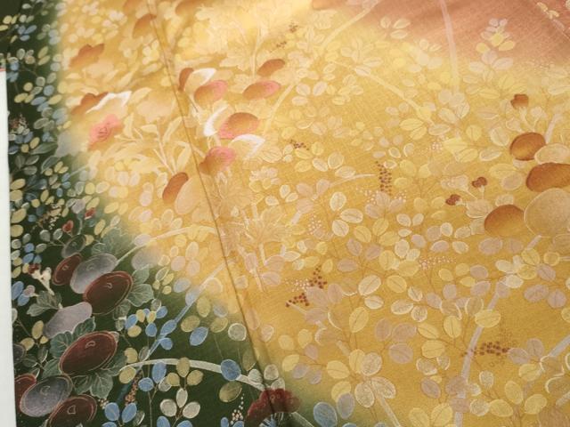 平和屋着物▼訪問着　萩　枝花文　暈し染め　金銀彩　正絹　逸品　AABL6411cs