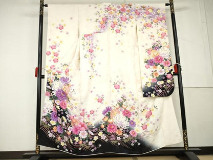 平和屋着物●豪華振袖　立波花毬文　暈し染め　金糸　金彩　正絹　逸品　AABL6412cs