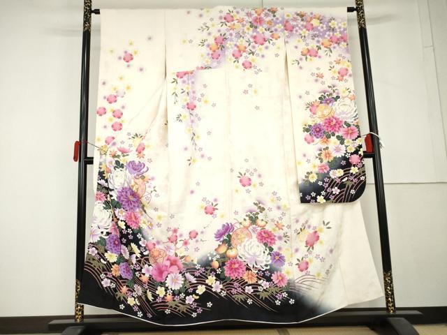 平和屋着物●豪華振袖　立波花毬文　暈し染め　金糸　金彩　正絹　逸品　AABL6412cs