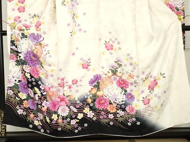 平和屋着物●豪華振袖　立波花毬文　暈し染め　金糸　金彩　正絹　逸品　AABL6412cs