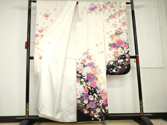 平和屋着物●豪華振袖　立波花毬文　暈し染め　金糸　金彩　正絹　逸品　AABL6412cs