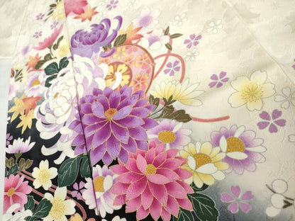 平和屋着物●豪華振袖　立波花毬文　暈し染め　金糸　金彩　正絹　逸品　AABL6412cs