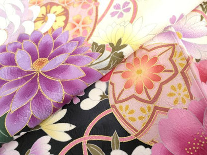 平和屋着物●豪華振袖　立波花毬文　暈し染め　金糸　金彩　正絹　逸品　AABL6412cs