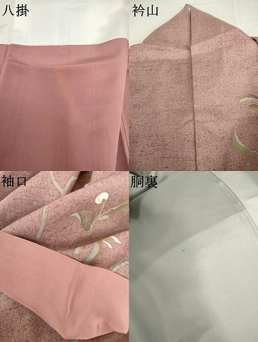 平和屋着物●訪問着　友禅　作家物　紬地　枝花文　銀彩　正絹　逸品　AABL6414cs