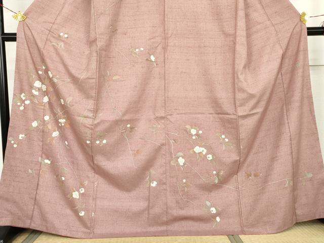平和屋着物●訪問着　友禅　作家物　紬地　枝花文　銀彩　正絹　逸品　AABL6414cs