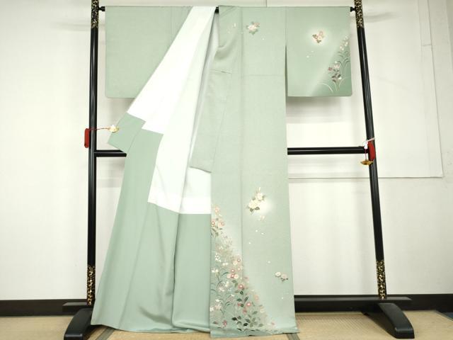 平和屋着物●訪問着　作家物　枝花文　暈し染め　正絹　逸品　AABL6415cs