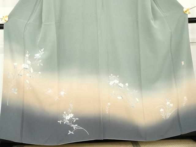 平和屋着物●十日町友禅作家　松雨　訪問着　枝花文　暈し染め　正絹　逸品　AABL6416cs