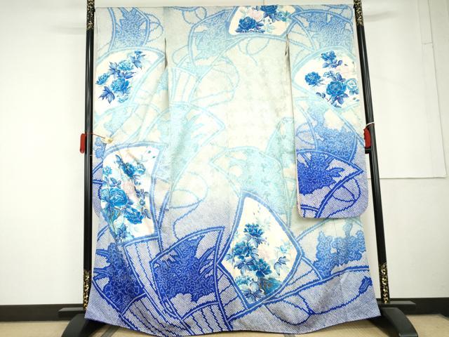 平和屋着物●豪華振袖　総絞り　扇面草花文　暈し染め　金彩　正絹　逸品　AABL6419cs