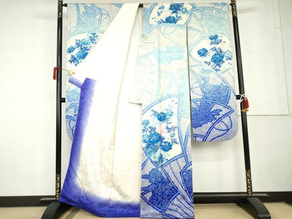 平和屋着物●豪華振袖　総絞り　扇面草花文　暈し染め　金彩　正絹　逸品　AABL6419cs