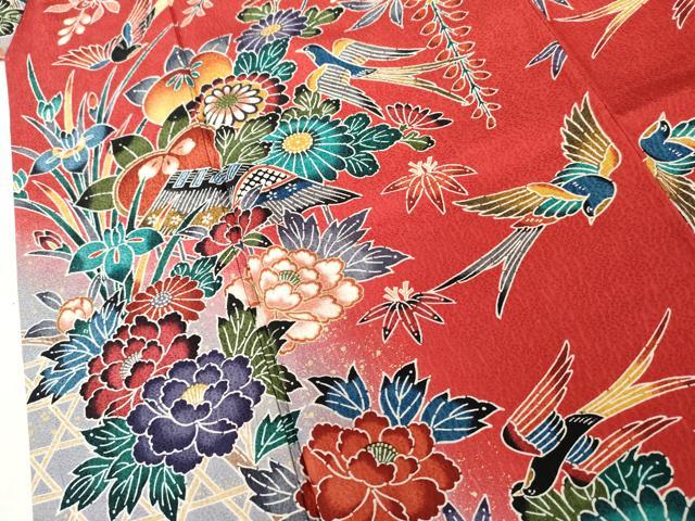 平和屋着物●豪華振袖　型染め　花鳥文　暈し染め　金彩　正絹　逸品　AABL6421cs