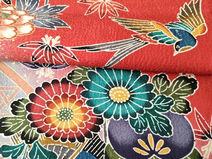 平和屋着物●豪華振袖　型染め　花鳥文　暈し染め　金彩　正絹　逸品　AABL6421cs