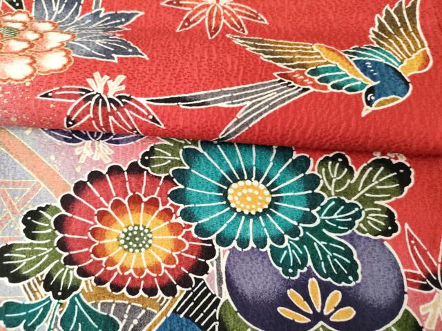 平和屋着物●豪華振袖　型染め　花鳥文　暈し染め　金彩　正絹　逸品　AABL6421cs