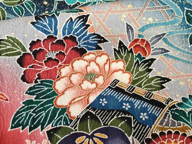 平和屋着物●豪華振袖　型染め　花鳥文　暈し染め　金彩　正絹　逸品　AABL6421cs
