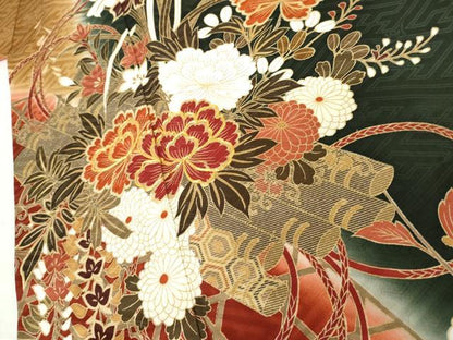 平和屋着物●豪華振袖　駒刺繍　花筏文　暈し染め　金彩　正絹　逸品　AABL6422cs