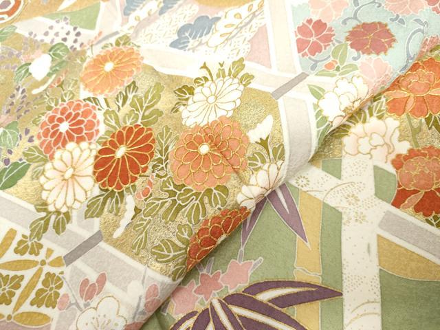 平和屋着物●豪華振袖　駒刺繍　格子花宝尽くし　金彩　ロング丈　正絹　逸品　AABL6423cs