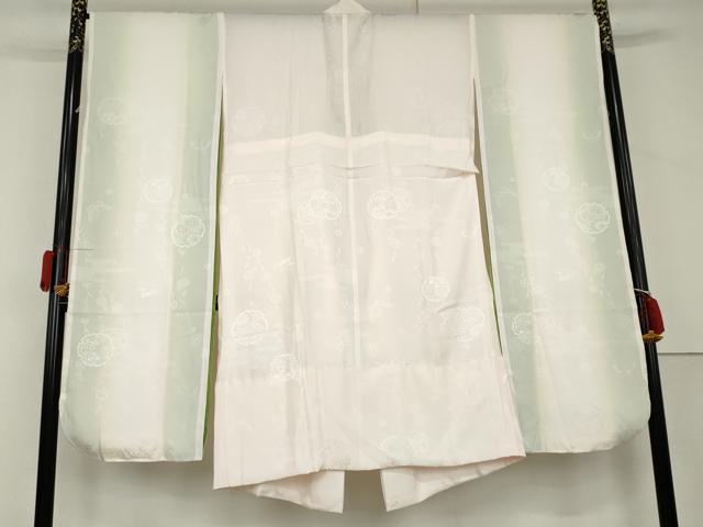平和屋着物●振袖用長襦袢　無双仕立て　雪輪花蝶地紋　暈し染め　半衿刺繍　正絹　逸品　AABL6424cs