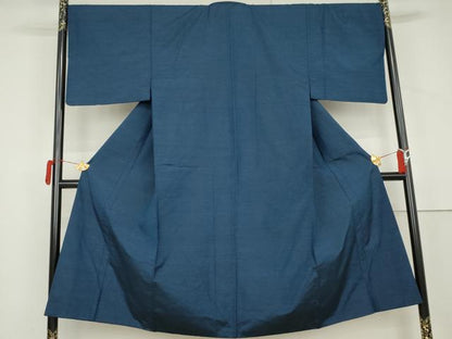 平和屋着物●男性　紬　色無地　濃藍色　正絹　逸品　AABL6426cs