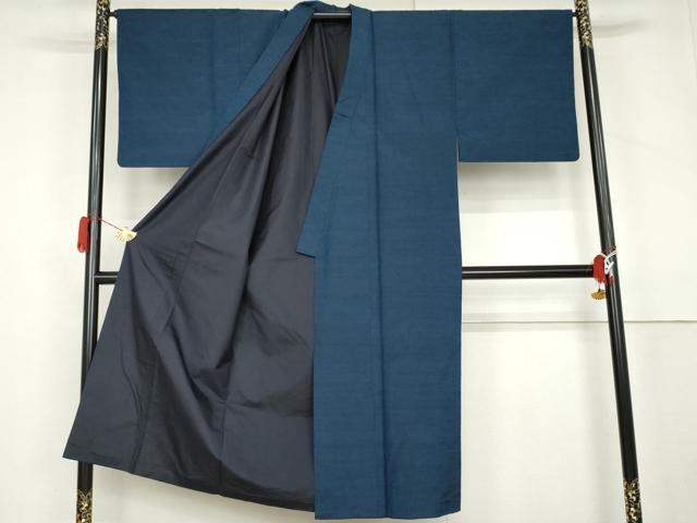 平和屋着物●男性　紬　色無地　濃藍色　正絹　逸品　AABL6426cs
